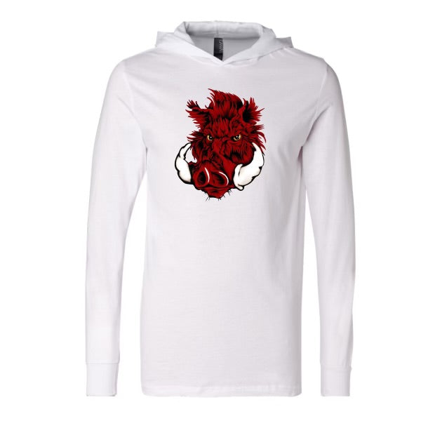 White Boar Long Sleeve Hooded T-Shirt