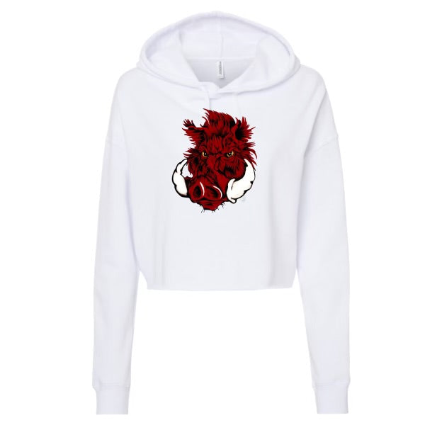 White Boar Long Sleeve Crop Hoodie