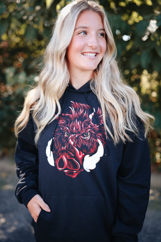 Black Boar Long Sleeve Hoodie